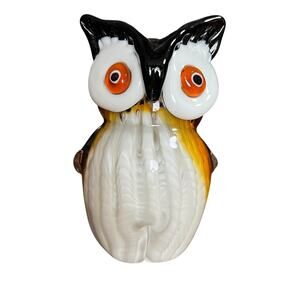 VTG 5.5" Murano Cased Art Blown Glass Owl Paperweight Figurine W/ Applied Eyes